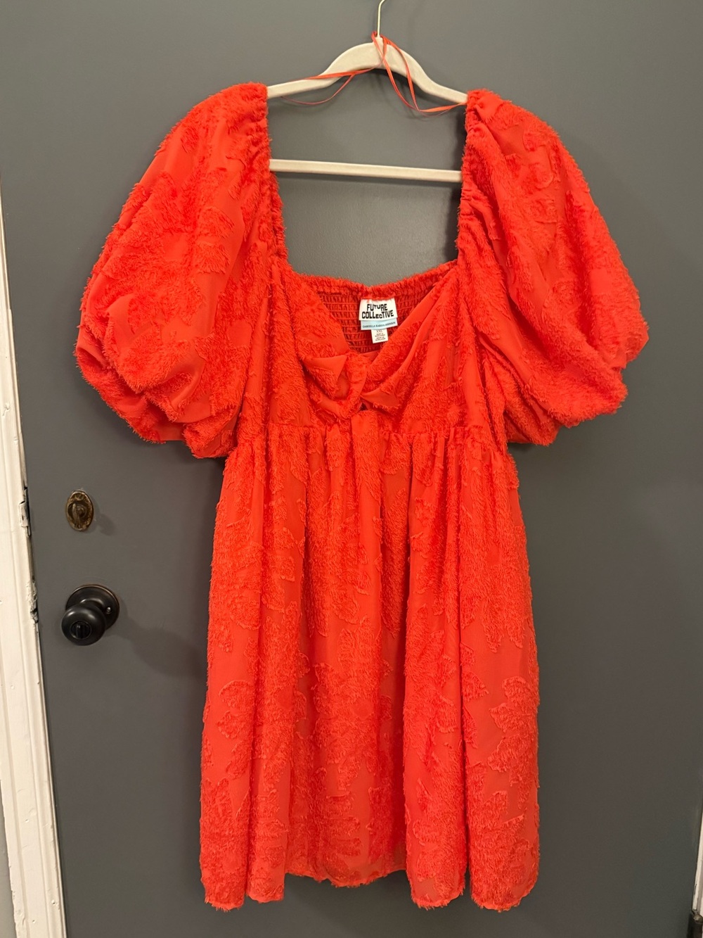 Future Collective - Puff-Sleeve Mini Dress in Blood Orange